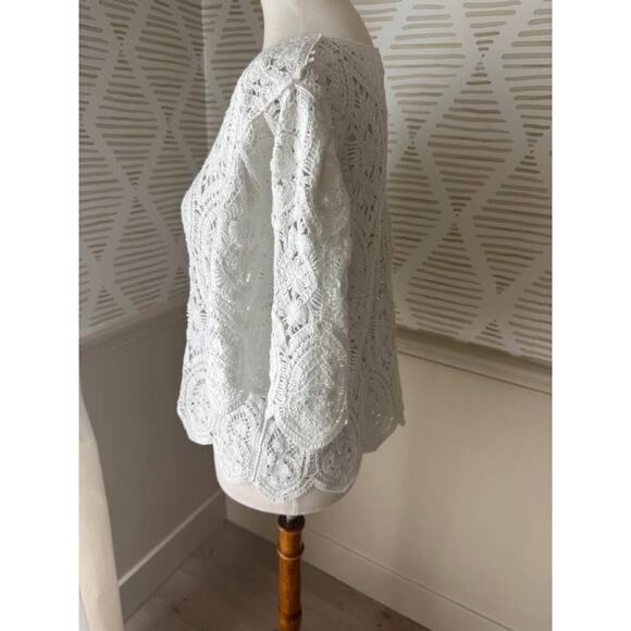 Solitaire Women’s Large White Knit Croquet Lace Top - Picture 2 of 4